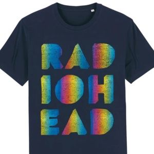 New Radiohead Rainbow Cut Out Organic Cotton T-Shirt, Navy, US Small